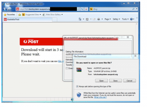 Screenshot of australia post ransomware scam